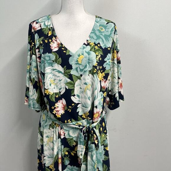 Charter Club Dress Plus size 3X Blue Green Floral Tropical Floral Stretch Knee - Picture 3 of 13